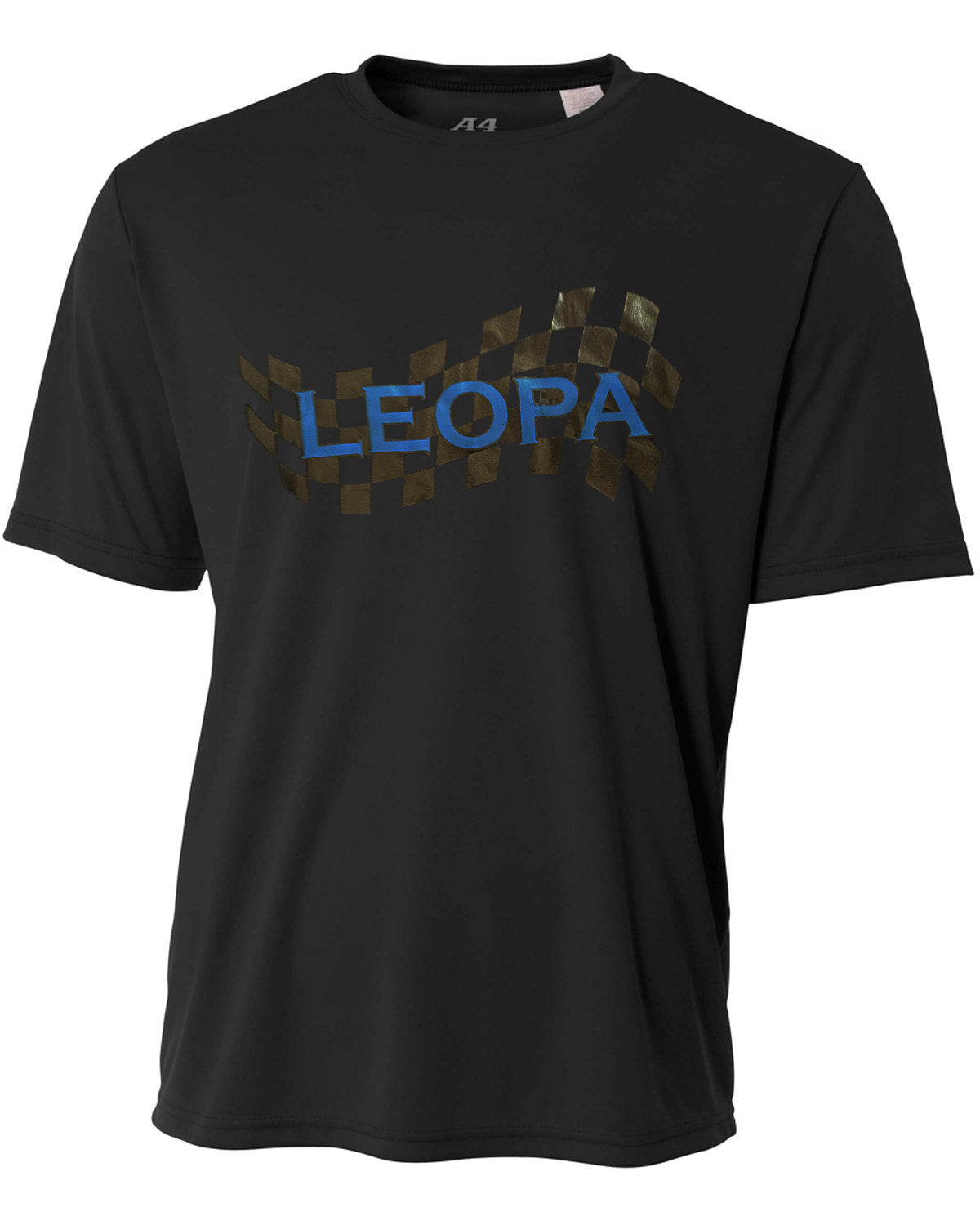 Black LEOPA racing flag A4 tee