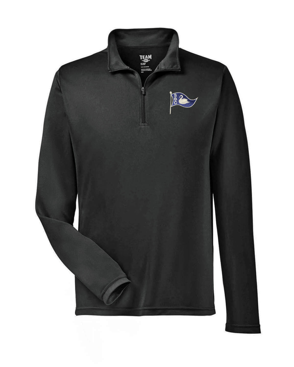 1/4 zip Long Sleeve Moisture-Wicking Black with Embroidered Swan Burgee